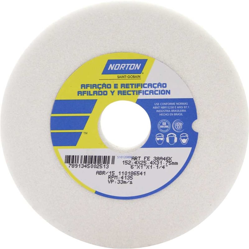 Rebolo reto 6" x 1" 38A grão 46 branco