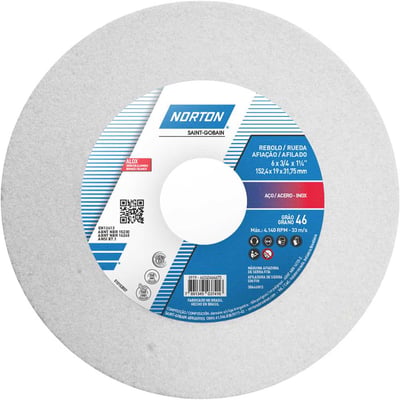 Rebolo reto 6" x 3/4" 38A grão 46 branco