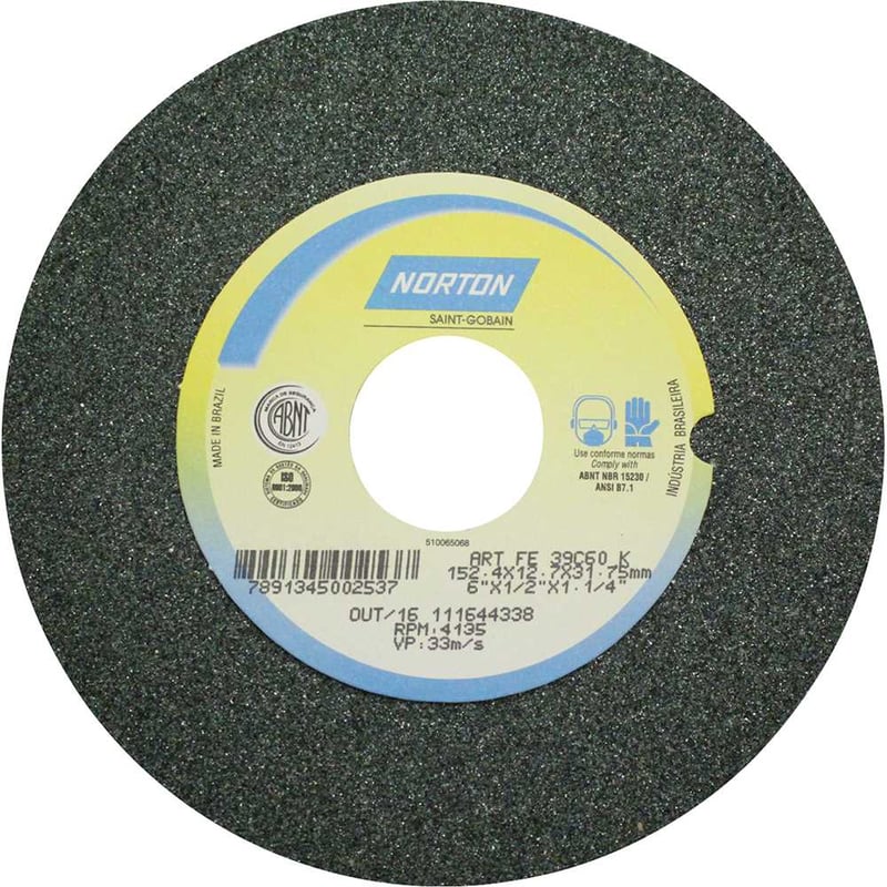 Rebolo reto 6" x 1/2" 39C, grão 60, verde