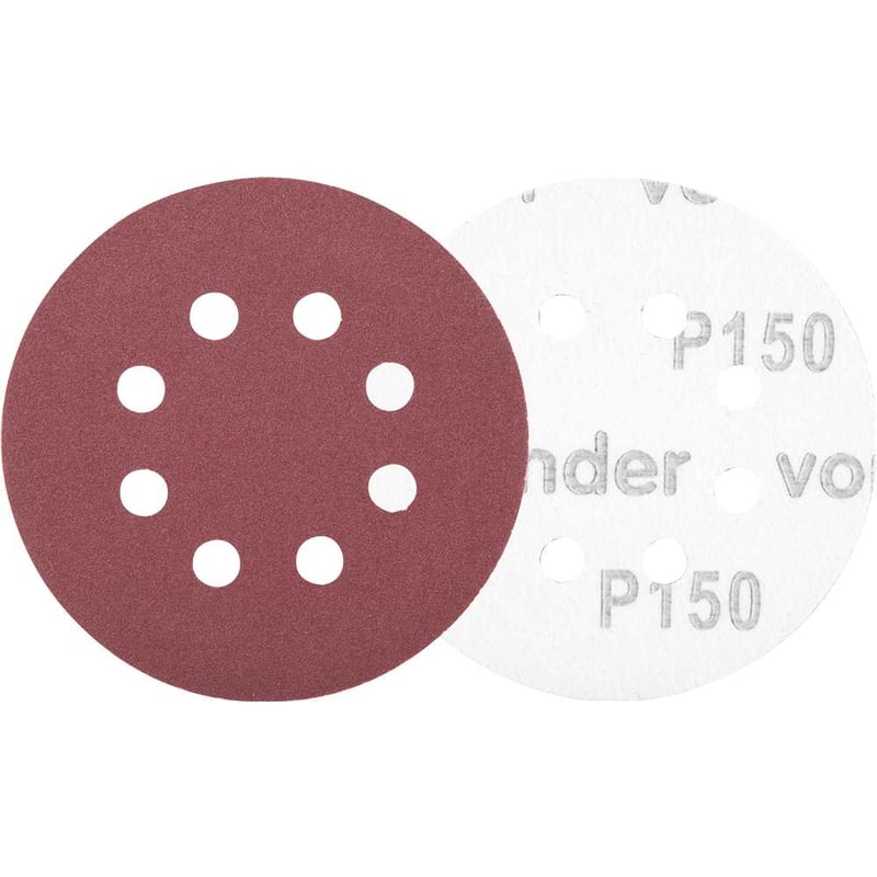 Disco de lixa com costado em pluma 125 mm, grão 150, com 8 furos, embalagem com 10 peças