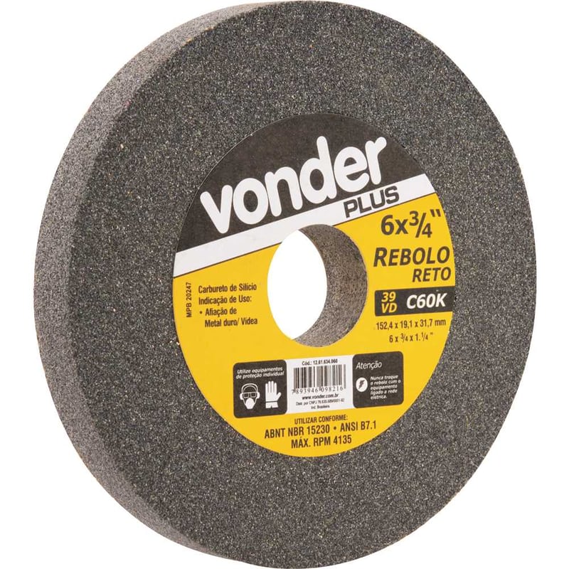 Rebolo reto 6" x 3/4" 39 CVD grão 60 verde
