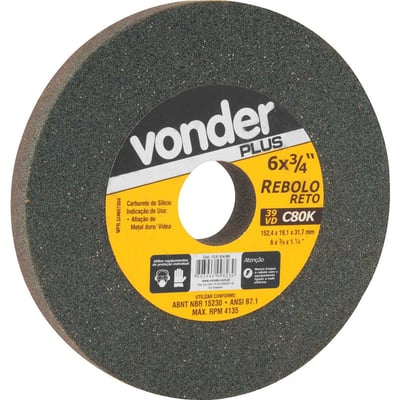 Rebolo reto 6" x 3/4" 39 CVD grão 80 verde