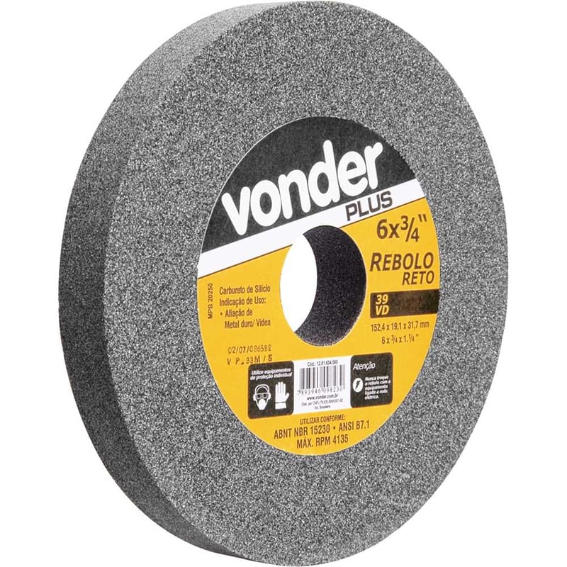 Rebolo reto 6" x 3/4" 39 CVD grão 120 verde