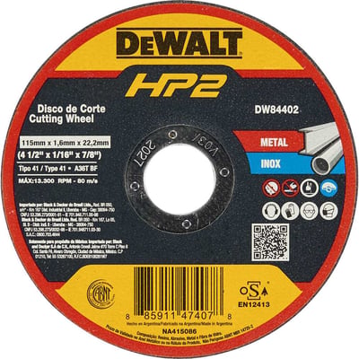 Disco de corte 115 mm x 1,6 mm x 22,23 mm, DW84402 HP2