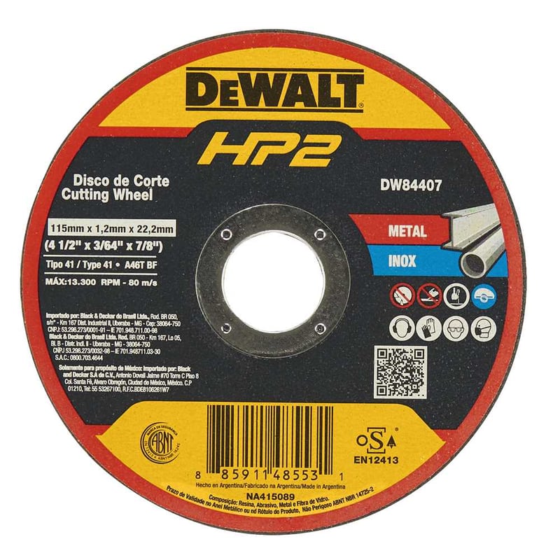Disco de corte 115 mm x 1,2 mm x 22,23 mm, DW84407 HP2