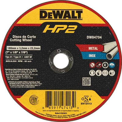 Disco de corte 180 mm x 3,2 mm x 22,23 mm, DW84704 HP2