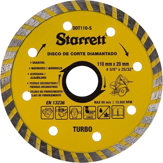 Disco de corte diamantado, 110 mm x 20 mm, turbo