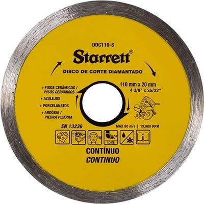 Disco de corte diamantado, 110 mm x 20 mm, contínuo