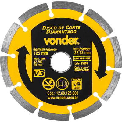 Disco de corte diamantado, 125 mm x 22,2 mm, segmentado