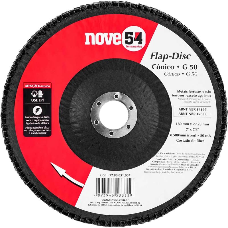 Flap-disc, disco de desbaste/acabamento, 7" - 180 mm, cônico, grão 50