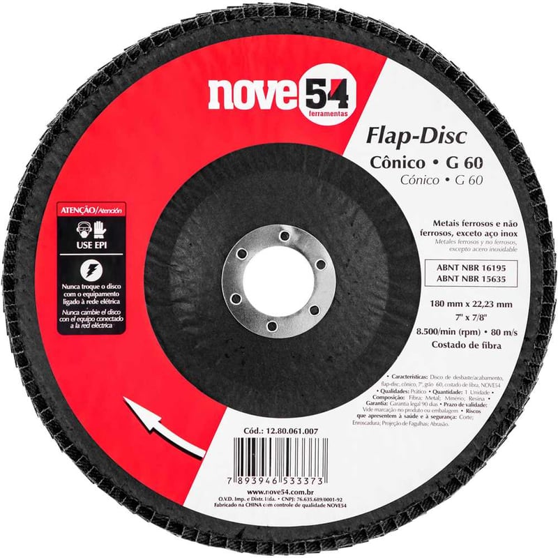 Flap-disc, disco de desbaste/acabamento, 7" - 180 mm, cônico, grão 60