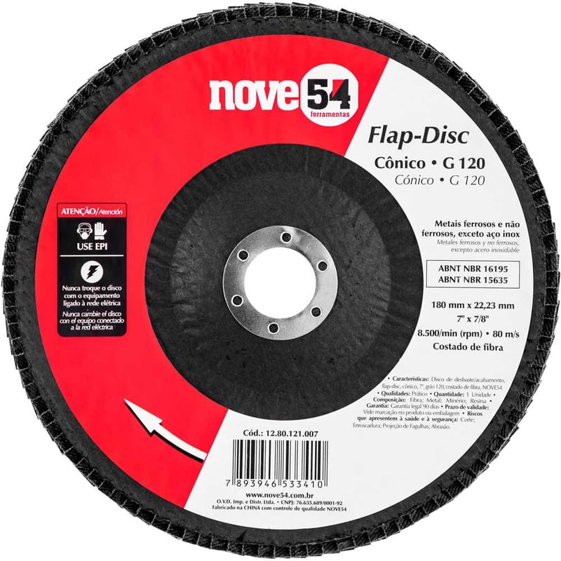 Flap-disc, disco de desbaste/acabamento, 7" - 180 mm, cônico, grão 120