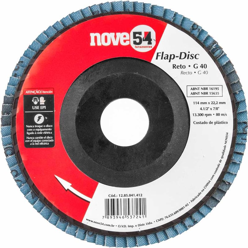 Flap-disc, disco de desbaste/acabamento, 4.1/2" - 115 mm, grão 40