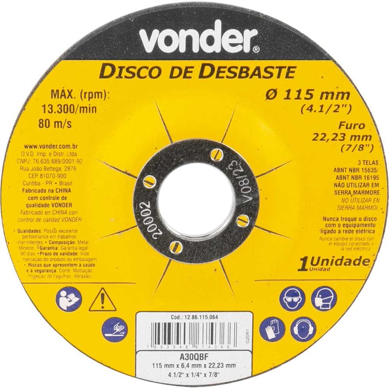 Disco de desbaste 115,0 mm x 6,4 mm x 22,23 mm