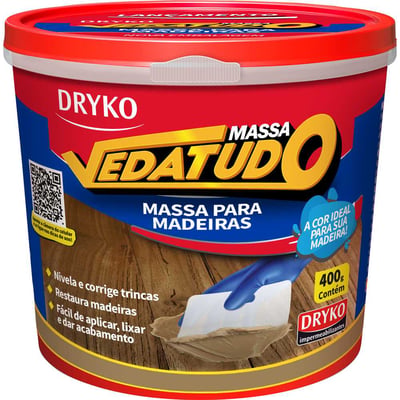 Massa para madeira, branca, 400 g, vedatudo