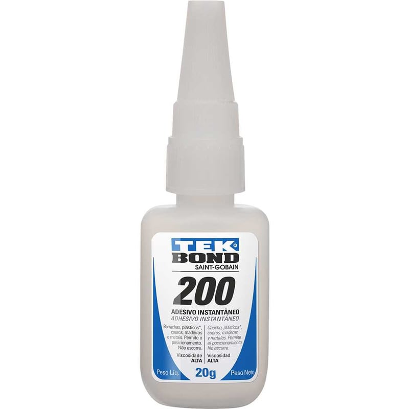 Adesivo instantâneo à base de cianoacrilato, industrial, transparente, 20 g, colagem extraforte