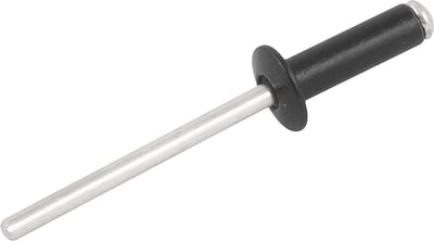 Rebite de repuxo 3,2 mm x 19,0 mm, preto, pacote com 50 peças