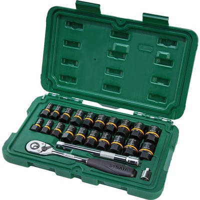 Jogo de soquetes sextavados com encaixe de 1/4" e 3/8", 7,0 mm a 19,0 mm, com 23 peças, ST09138
