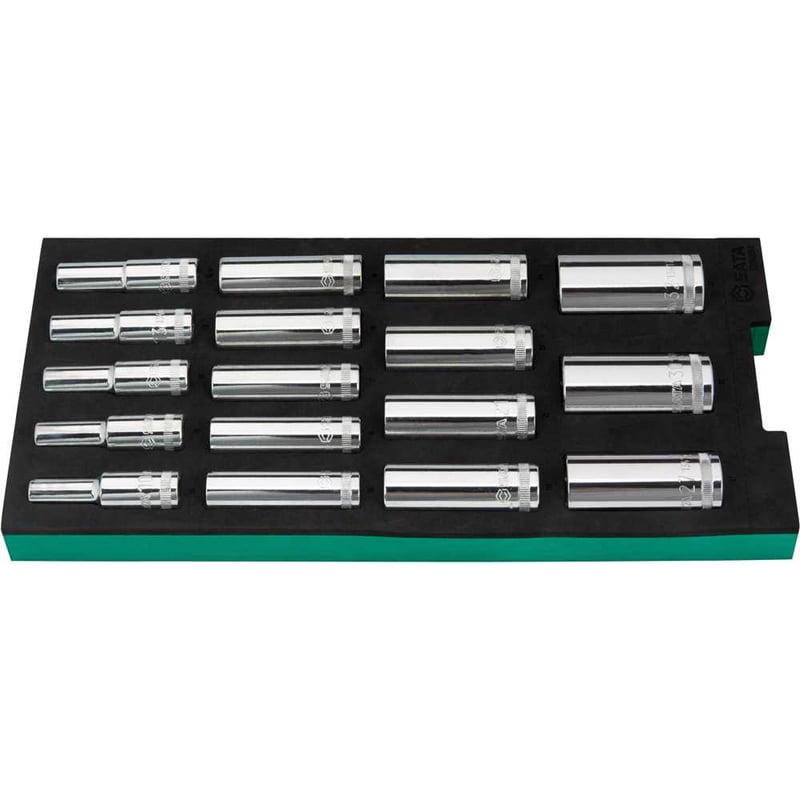 Jogo de soquete longo sextavado 1/2" com 17 peças, 10 mm a 32 mm, berço em EVA, ST09005G