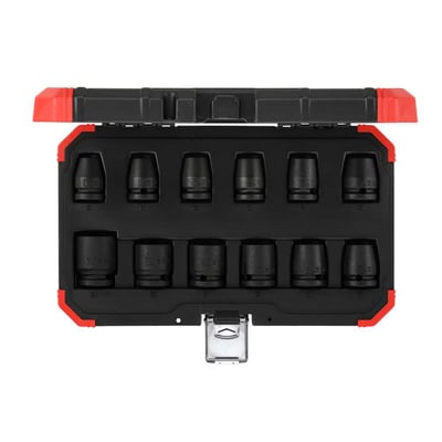 Jogo de soquetes de impacto sextavados, encaixe de 1/2", 10,0 mm a 24,0 mm, com 12 peças, R63003012