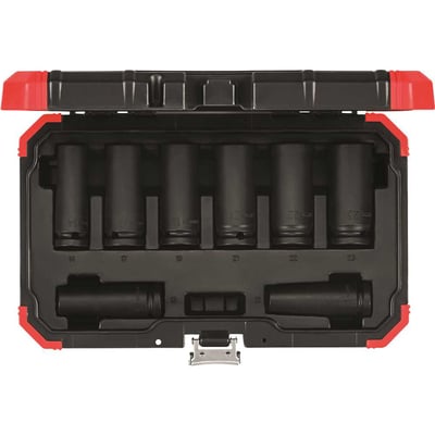 Jogo de soquetes de impacto sextavados longos, encaixe de 1/2", 12,0 mm a 23,0 mm, com 8 peças, R63003108