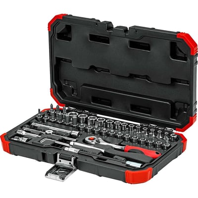 Jogo de soquetes sextavados e acessórios, encaixe de 1/4", 4,0 mm a 14,0 mm, com 46 peças, R49003046