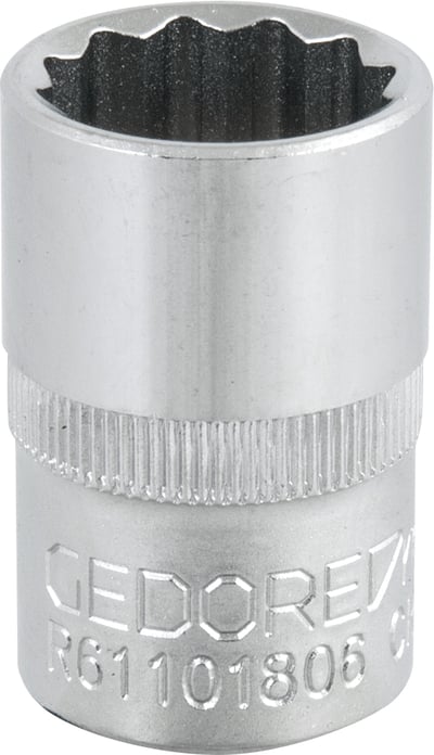 Soquete estriado com encaixe de 1/2", 18 mm