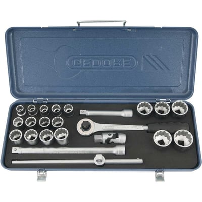 Jogo de soquetes estriados unit drive e acessórios, encaixe 1/2", 12 mm a 32 mm, com 23 peças, D19TMZ