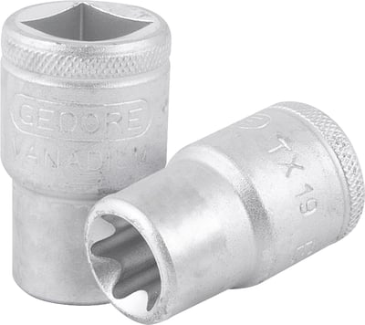 Soquete hexalobular fêmea, com encaixe 1/2", TX 19 - E16