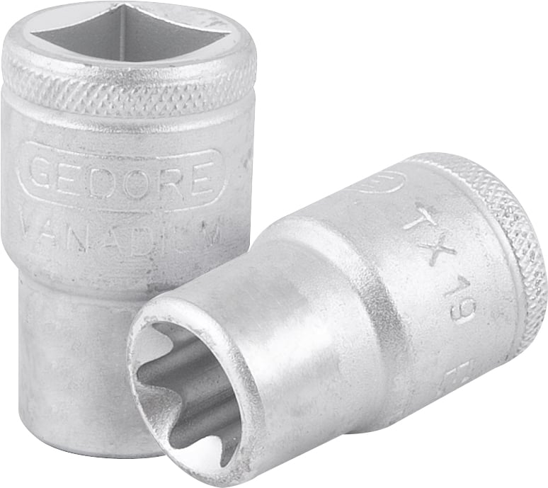 Soquete hexalobular fêmea, com encaixe 1/2", TX 19 - E16