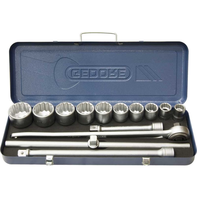 Jogo de soquetes estriados unit drive e acessórios, encaixe 3/4", 22 mm a 50 mm, com 14 peças, D32EMZ
