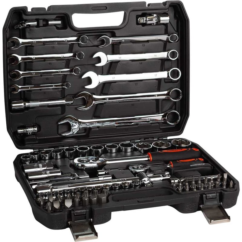 Jogo de soquetes sextavados e bits de encaixe 1/4" e 1/2" com 82 peças, 4 mm a 32 mm, 3370227