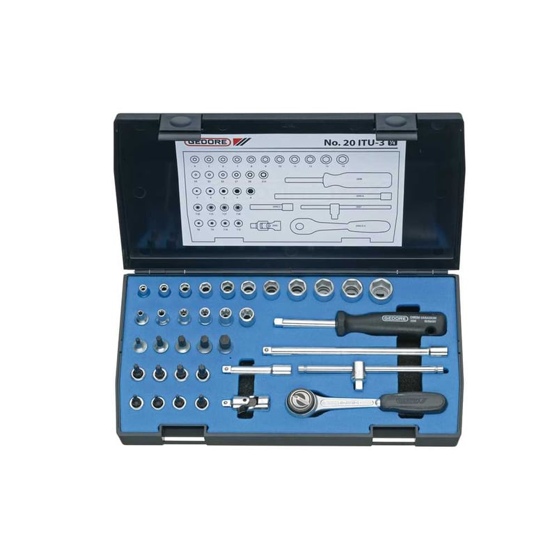Jogo de soquetes sextavados com encaixe de 1/4", 4,0 mm a 14,0 mm, com 36 peças, 20ITU-3