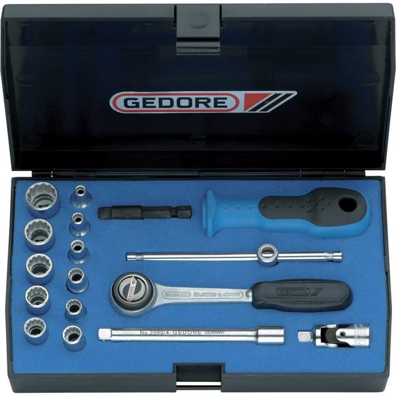 Jogo de soquetes estriados unit drive e acessórios, encaixe de 1/4", 17 peças, 4 mm a 13 mm, D20EMU-3