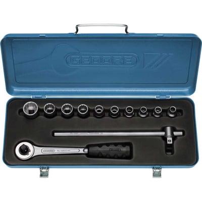 Jogo de soquetes estriados unit drive e acessórios, encaixe de 1/2", 12 peças, 10 mm a 22 mm, D19LMZ