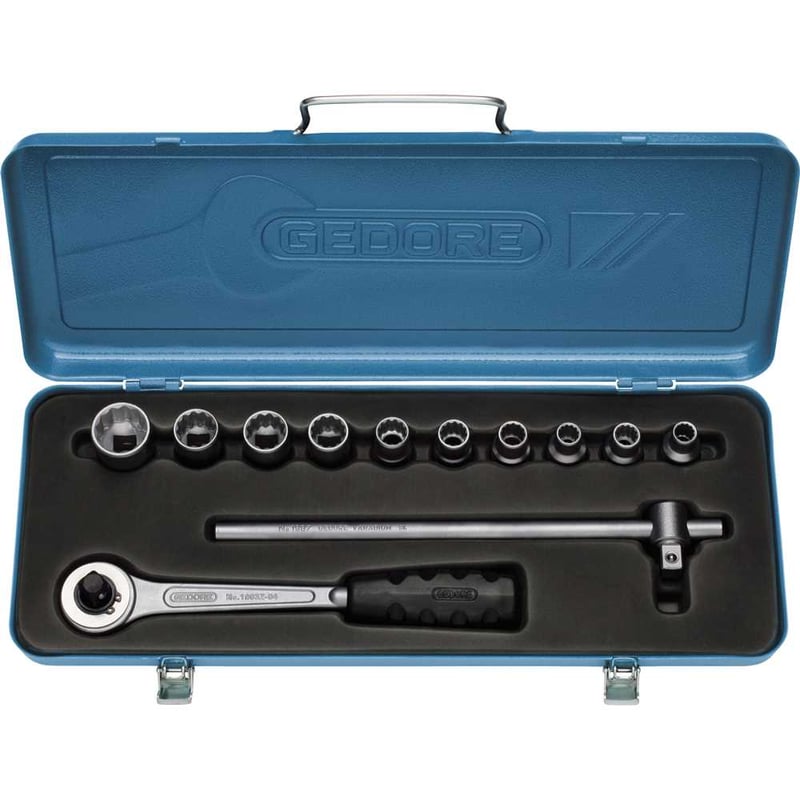 Jogo de soquetes estriados unit drive e acessórios, encaixe de 1/2", 12 peças, 3/8" a 1" , D19LPZ