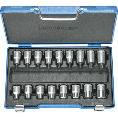 Jogo de soquetes hexalobular, encaixe de 1/2", 17 peças, 024795