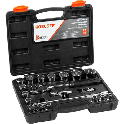 Jogo de soquetes estriados, encaixe 1/2", 8,0 mm a 32,0 mm, com 20 peças, S69003020 3370193