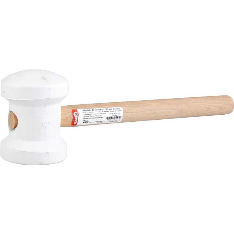 Martelo de borracha 80 mm, cabo em madeira, para azulejista, branco