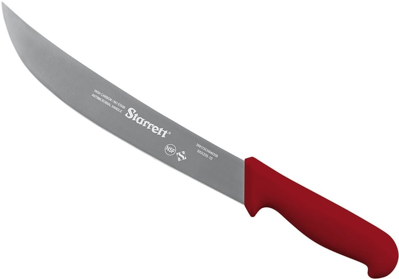 Faca para carne, 25 cm, refile aéreo curva larga inox, cabo vermelho, BKR205-10