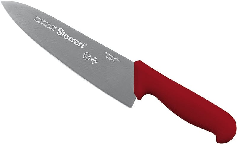 Faca para carne, refile de mesa 8", lâmina triangular larga em aço inox, cabo vermelho, BKR301-8