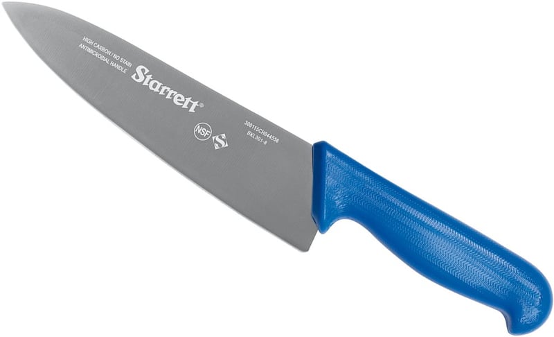Faca para carne, refile de mesa 8", lâmina triangular larga em aço inox, cabo azul, BKL301-8
