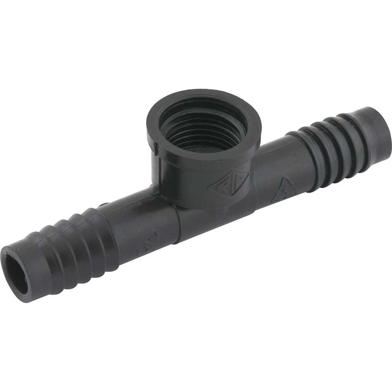 Tê com rosca interna para mangueira, 1", polipropileno preto, TE53N, REBOUÇAS