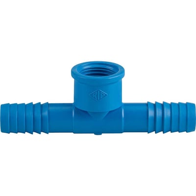 Tê com rosca interna para mangueira, 1", polipropileno azul, T53ZN, REBOUÇAS