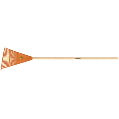 Vassoura plástica para jardim com 18 dentes, cabo em madeira 120 cm, laranja, 77850781