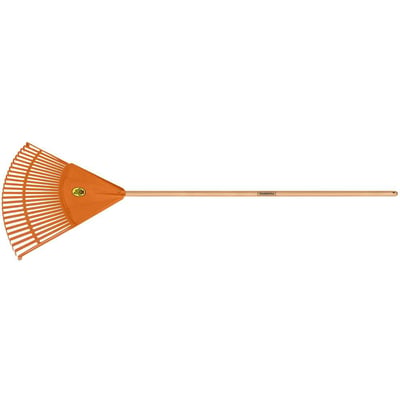 Vassoura plástica para jardim com 26 dentes, cabo em madeira 120 cm, laranja, 77850781