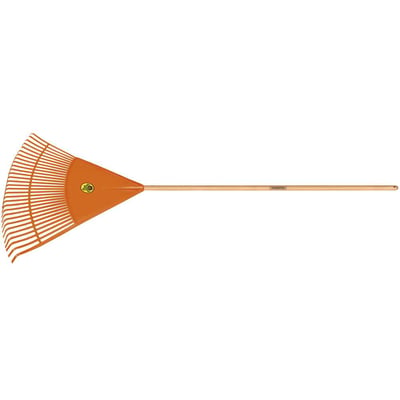 Vassoura plástica para jardim com 30 dentes, cabo em madeira 120 cm, laranja, 77850781