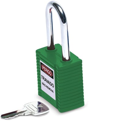 Cadeado corpo revestido em plástico, verde, haste em aço 4,7 cm altura