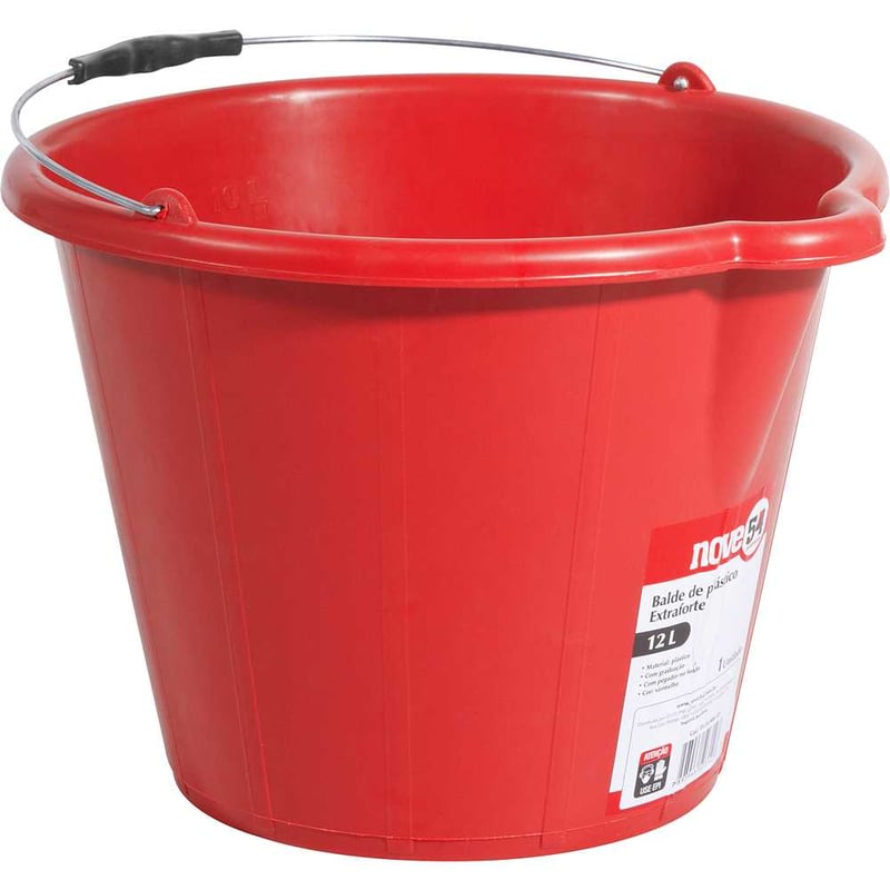Balde de plástico extraforte, 12 litros, vermelho