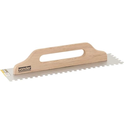 Desempenadeira de aço, dentada, com cabo de madeira, 120 mm x 480 mm